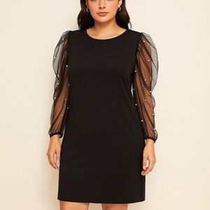 Wdirara Black Pearl Mesh Sleeve Dress Women’s XL NWTElegant Party Cocktail Shift